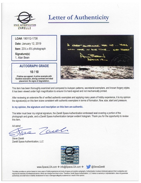 Alan Bean Signed 23.5'' x 8.5'' Panoramic Photo, With Wonderful Inscription -- ''A Great Adventure...Yours Will Come in Due Time...Get Ready!'' -- With Steve Zarelli COA